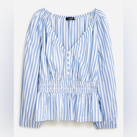 NWT J.Crew V-neck smocked-waist top in stripe cotton lawn size 2X - Picture 3 of 9